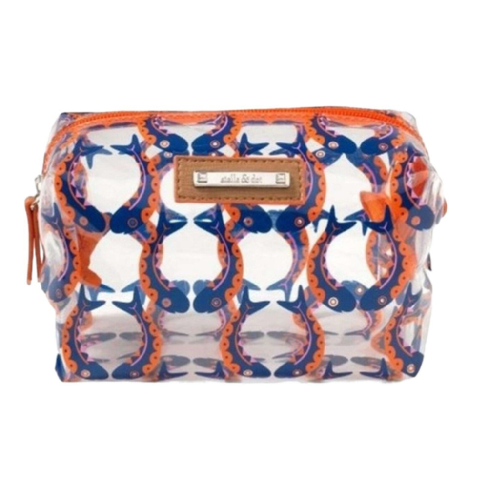Stella & Dot Cosmetic or Accessory Bag Fish Pattern Orange and Blue